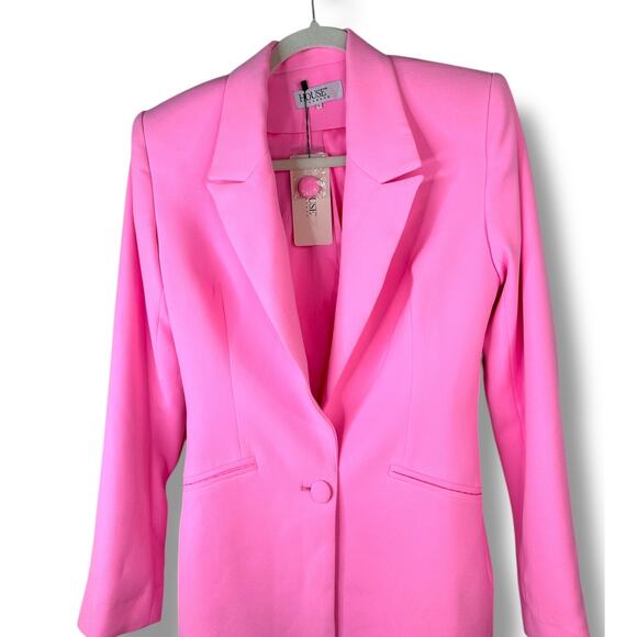 House of CB NWT Making Money Moves Gabri Pink Satin Button Lapel Blazer Small - Picture 5 of 10